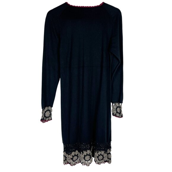 Gundrun Sjoden Crochet Cotton / Wool Sweater Embroidered Dress in Black Size L - Picture 11 of 11